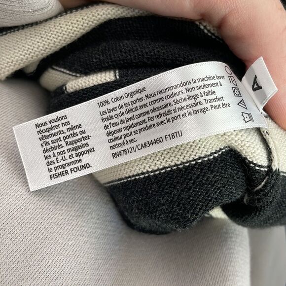 Eileen Fisher Black Cream Striped Tunic Sweater - Picture 5 of 6